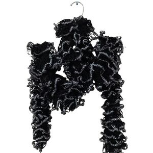 Hand Made Knit legant Black and Silver Ruffled Scarf